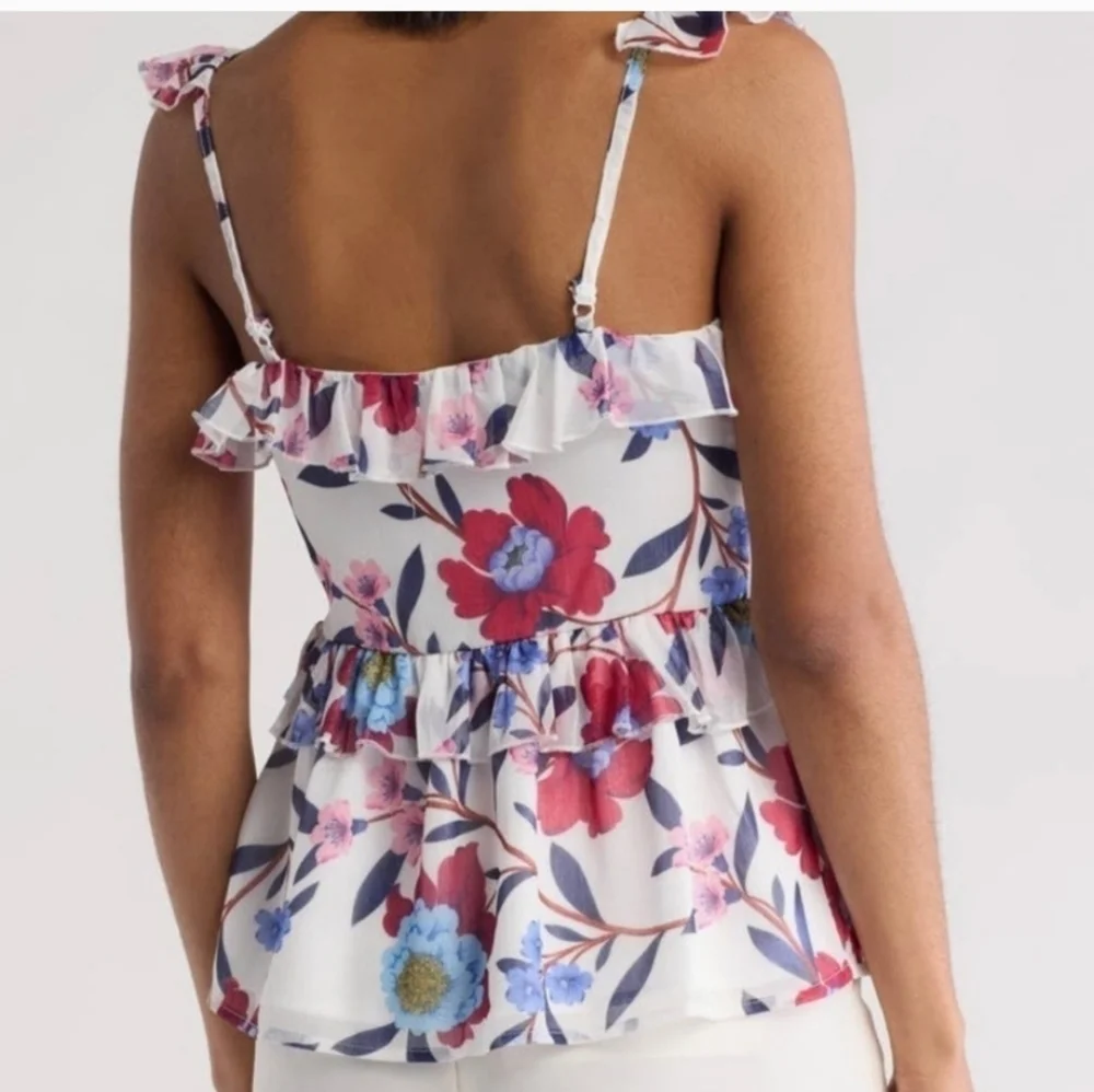 French Connection Womens Cami Top Sz 4 Aden Lurex Frill Ruffle Adj Straps Floral